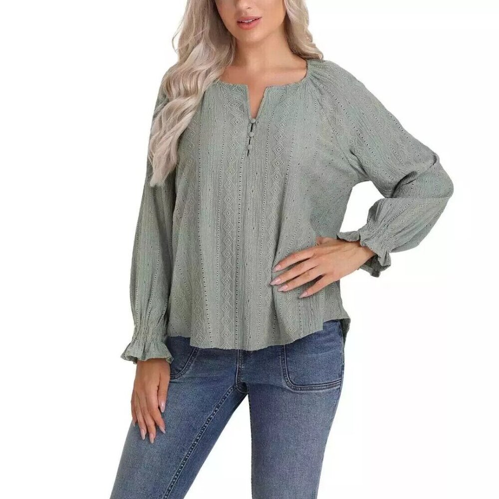 Frye Long Sleeve Textured Blouse, L NWT